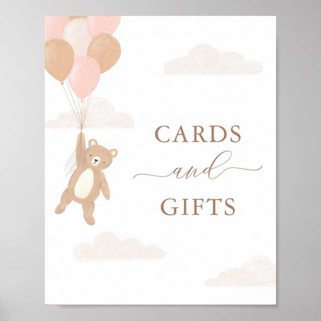 Teddy Bear Girl Baby Shower Cards and Gifts Sign Poster (Vorne)