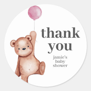 Teddy Bear Girl Baby Shower Classic Round Sticker