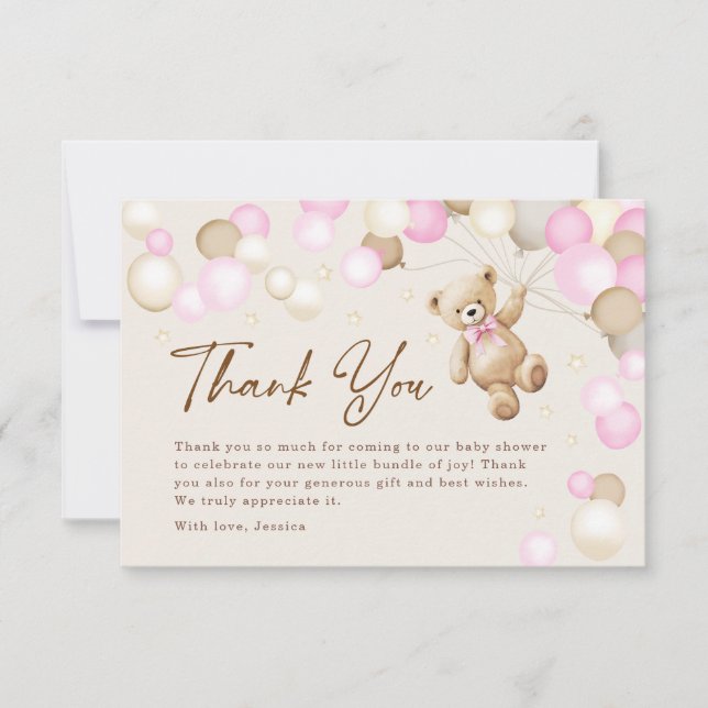 Teddy Bear Girl Baby Shower Dankeskarte (Vorderseite)