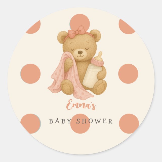 Teddy Bear Girl Babyaufkleber Runder Aufkleber (Vorderseite)