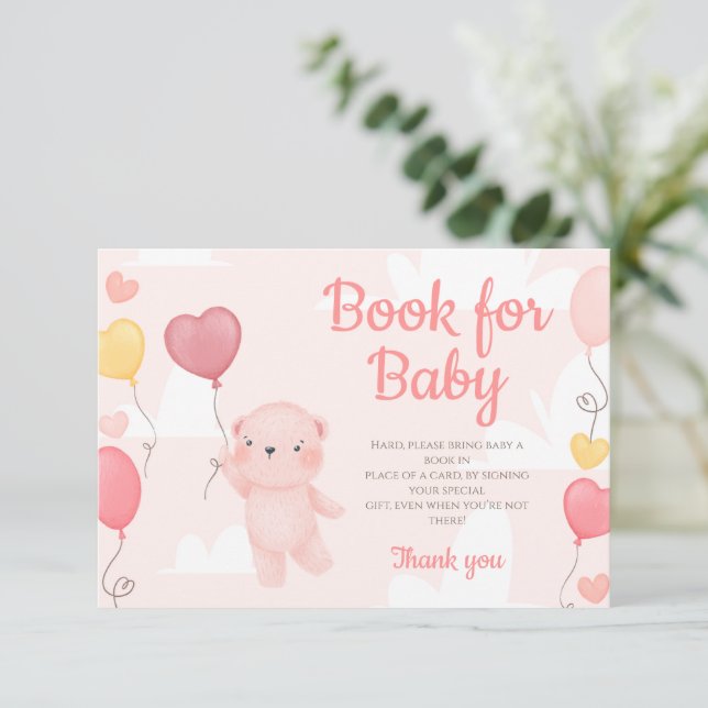 Teddy Bear Girl Babydusche Bücher für Babykarte Einladung (Stehend Vorderseite)