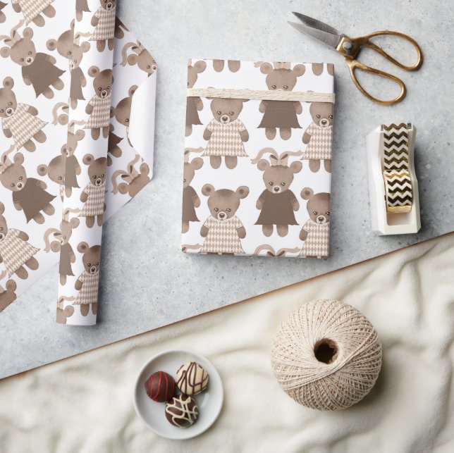 Teddy Bear Girl Babydusche Geschenkpapier (Kunsthandwerk)