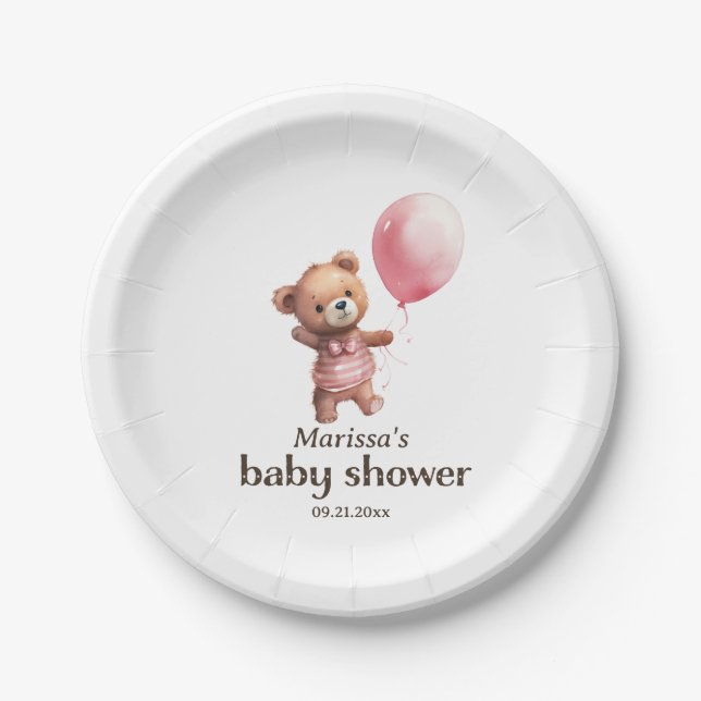 Teddy Bear Girl Babydusche Papierplatte Pappteller (Vorderseite)