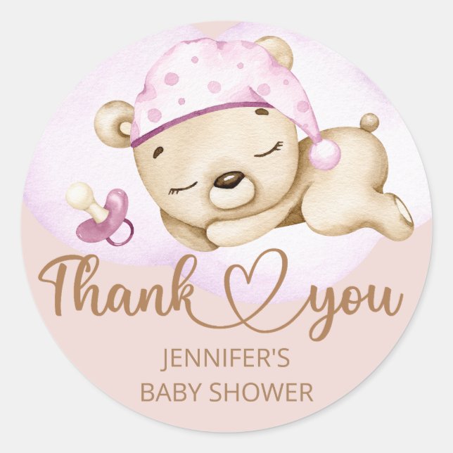 Teddy Bear Girl Babydusche Runder Aufkleber (Vorderseite)