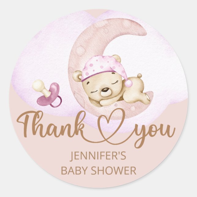 Teddy Bear Girl Babydusche Runder Aufkleber (Vorderseite)