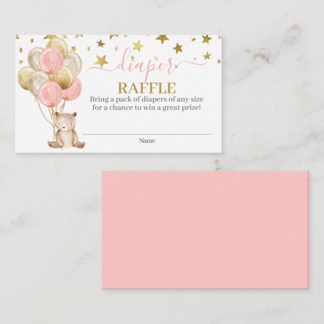 Teddy Bear Girl Diaper Carte Raffle (Devant / Derrière)