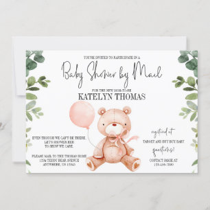 Teddy Bear Girl Greenery Baby Shower by Mail Einladung