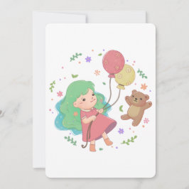 Teddy Bear & Girl Illustration Einladung