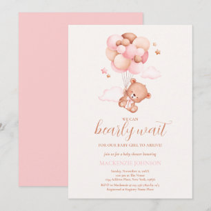 Teddy Bear Girl Pink Bearly Wait Baby Dusche Einladung