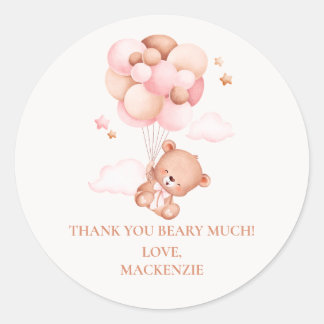 Teddy Bear Girl Pink Bearly Wait Baby Dusche Runder Aufkleber