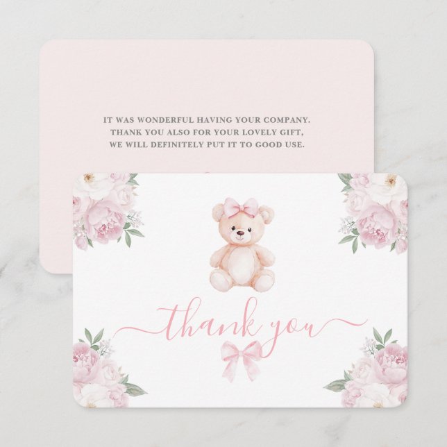 Teddy Bear Girl Thank You Card Dankeskarte (Vorne/Hinten)