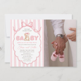 Teddy Bear Girls Pink Bow Baby Shower Einladung