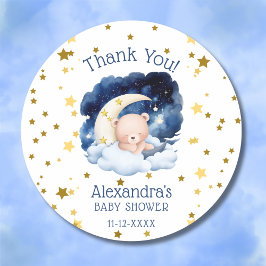 Teddy Bear Gold Stars Moon Babydusche Vielen Dank Runder Aufkleber