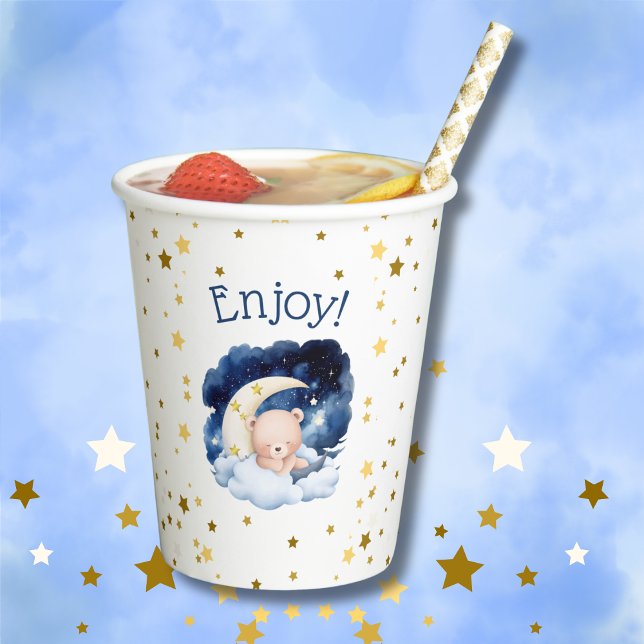 Teddy Bear Gold Stars über der Mond Baby Dusche Pappbecher (Von Creator hochgeladen)