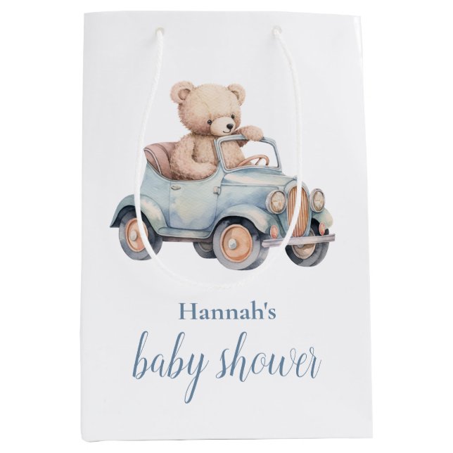Teddy Bear Grandmillennial Baby Show Mittlere Geschenktüte (Vorderseite)