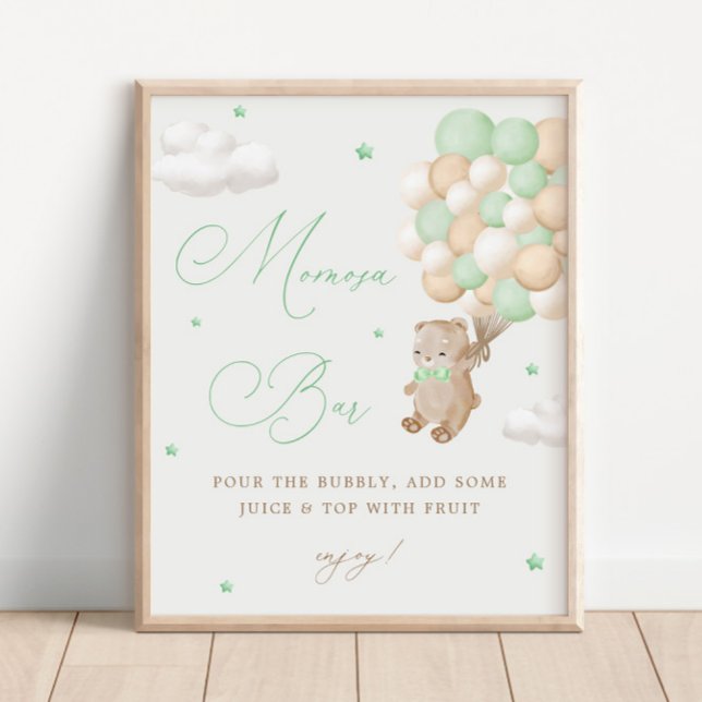 Teddy Bear Green Baby Dusche Mimosa Bar Poster (Von Creator hochgeladen)