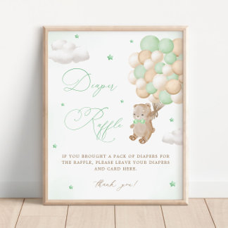 Teddy Bear Green Baby Dusche Windelwanne Windelwan Poster