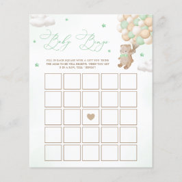 Teddy Bear Green Balloons Babydusche Bingo Spiel