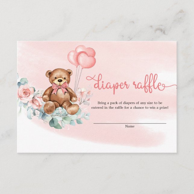Teddy Bear Green Eucalyptus Wreath Diper Raffle Begleitkarte (Vorderseite)