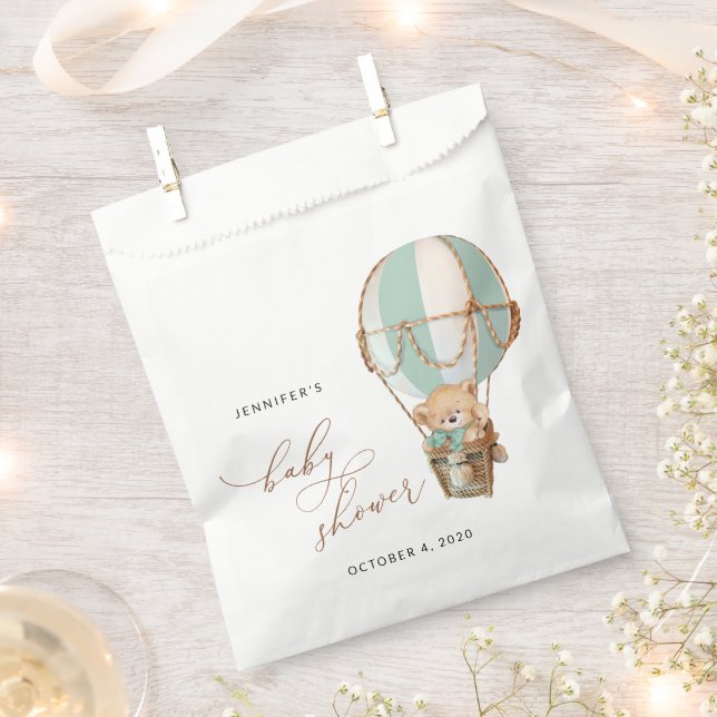 Teddy Bear, Green Hot Air Ballon, Babydusche Geschenktütchen (Ausgeschnitten)