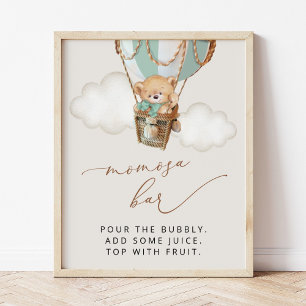 Teddy Bear, Green Hot Air Ballon, Momosa Bar Poster