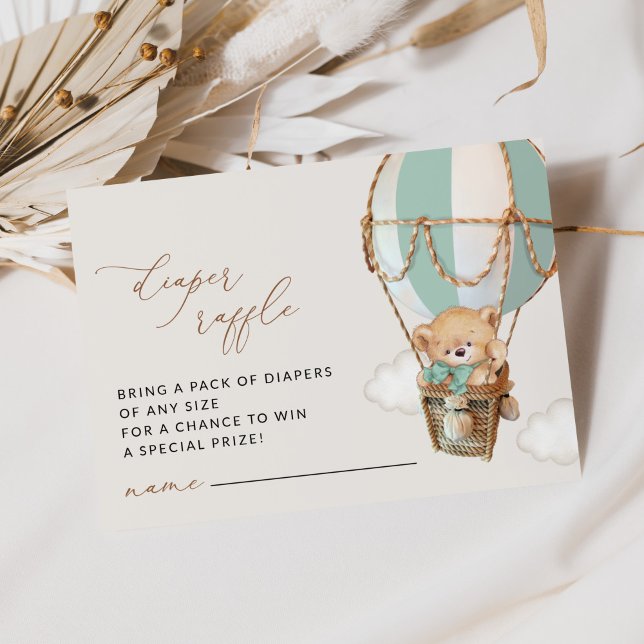 Teddy Bear, Green Hot Air Ballon, Windelruder Begleitkarte (Von Creator hochgeladen)