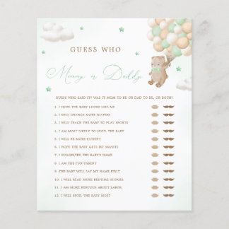Teddy Bear Green Mommy oder Daddy Baby Shower Game