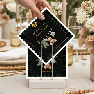 Teddy Bear Green Plaid Baby Shower Serviette