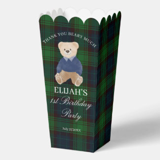 Teddy bear green plaid birthday party favor custom geschenkschachtel