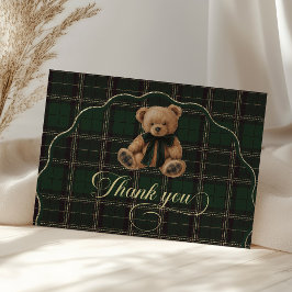 Teddy Bear Green Tartan Baby Shower  Dankeskarte