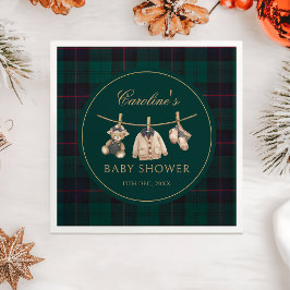 Teddy Bear Green Tartan Baby Shower Napkins Serviette