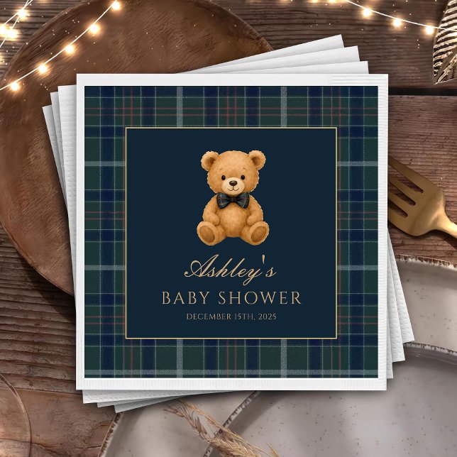 Teddy Bear Green Tartan Baby Shower Paper Napkin Serviette (Von Creator hochgeladen)