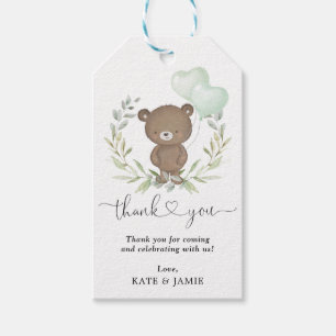 Teddy Bear Greenery Wreath Baby Shower Favoriten Geschenkanhänger