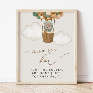 Teddy Bear, Grüne Balloons, Babydusche Momosa Bar Poster