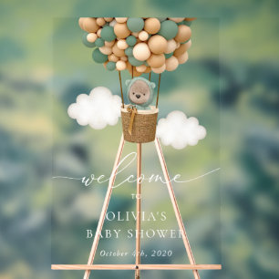 Teddy Bear, Grüne Balloons, Babydusche Willkommen Acrylschild