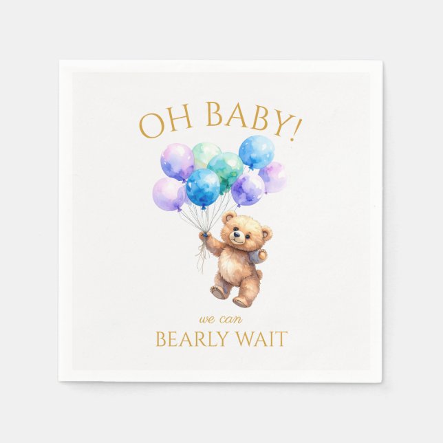 Teddy Bear hält Ballons auf Serviette (Vorderseite)