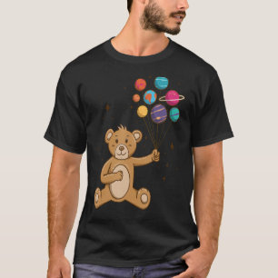 Teddy Bear hält Planet Balloons Space T-Shirt