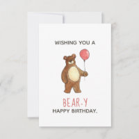Teddy Bear Happy Birthday Red Balloon Flat Card