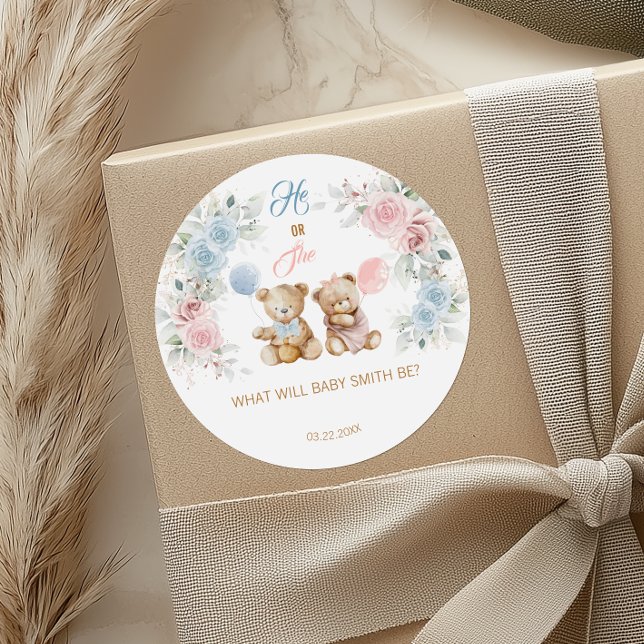 Teddy Bear He or She Gender Reveal Sticker (Créateur téléchargé)
