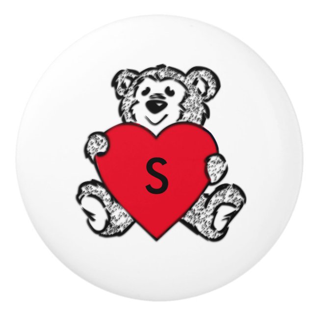 Teddy Bear Heart Initial Keramikknauf (Vorderseite)