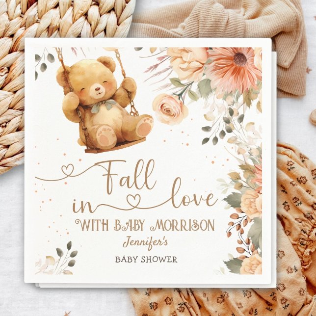 Teddy Bear Herbst Babydusche fällt in Liebe Papier Serviette (Von Creator hochgeladen)