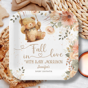 Teddy Bear Herbst Babydusche fällt in Liebe Pappteller