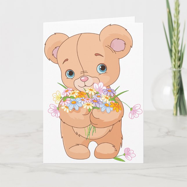 Teddy Bear Holding a Bouquet Grußkarten Karte (Von Creator hochgeladen)