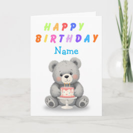 Teddy Bear Holding Birthday Cake Birthday Card Karte
