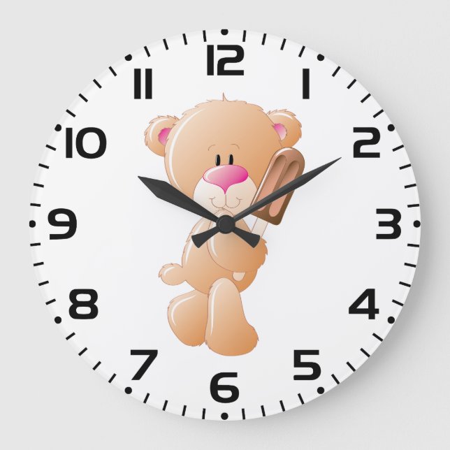Teddy Bear Holding Chocolate Ice Cream Popsicle Große Wanduhr (Vorderseite)