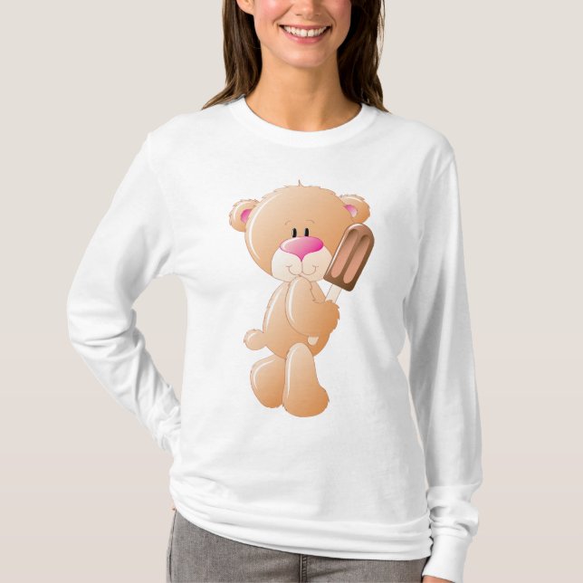 Teddy Bear Holding Chocolate Ice Cream Popsicle T-Shirt (Vorderseite)