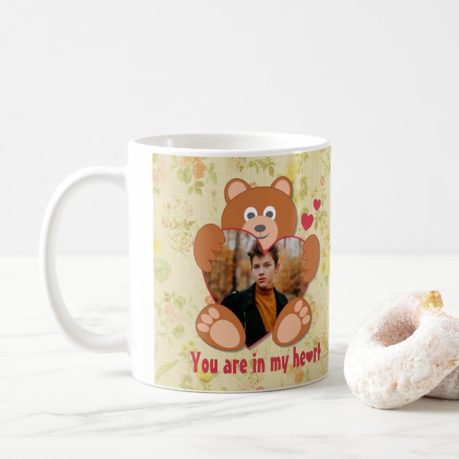 Teddy Bear Holding Heart Foto Valentinstag Kaffeetasse (Mit Donut)