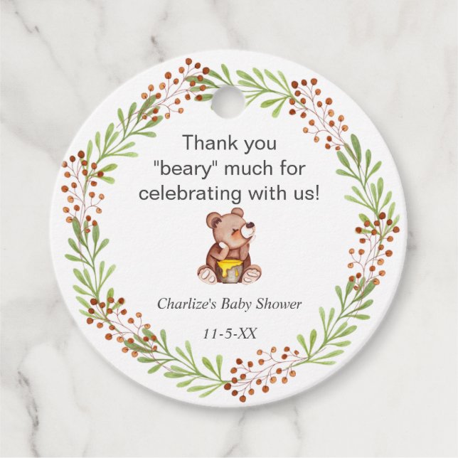 Teddy Bear Honey Bee Baby Dusche Danke für die T Geschenkanhänger (Vorderseite)