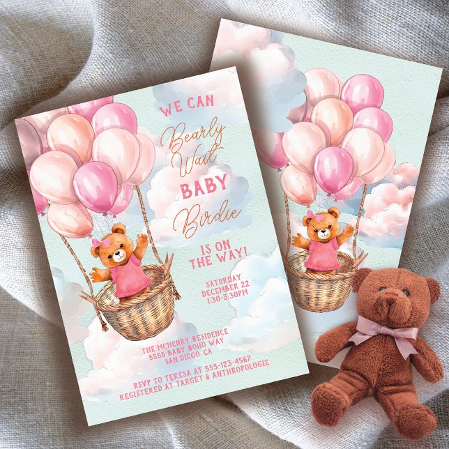 Teddy Bear Hot Air Ballon Babydusche Einladung (Many matching item on this!)