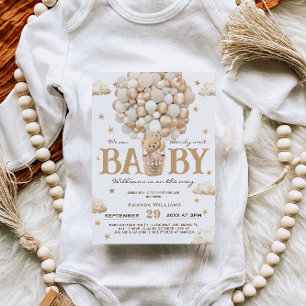 Teddy Bear Hot Air Ballon Babydusche White Tan Einladung
